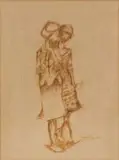 Julian Motau, Two Women, coloured pencil on paper