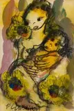 Frans Claerhout, Mother and Child, mixed media on paper