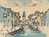 Canal Scene in Venice with Tower by Gregoire Boonzaier, watercolour on paper, sold Jul 2019