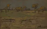 Waterberg by Jacobus Hendrik Pierneef, mixed media on grey paper, sold Jul 2019