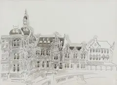 Hannes Meiring, Kerkplein, Pretoria, ink on paper
