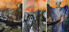 Edwine Simon, Hearing the Footsteps of Freedom, triptych, mixed media
