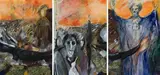 Edwine Simon, Hearing the Footsteps of Freedom, triptych, mixed media
