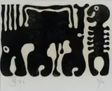 Wopko Jensma, Beasts; Lino Block, two, linocut on paper and lino block