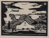 Plaashuis, Onderstepoort (Nilant 45) by Jacobus Hendrik Pierneef, linocut, sold May 2019