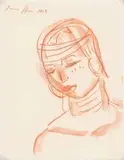 Irma Stern, Woman's Head, conté on sketchbook page