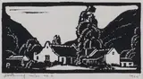 Plaasgeboue (Farm Buildings) (Nilant 44) by Jacobus Hendrik Pierneef, linocut, sold May 2019