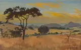 Erich Mayer, Landscape with Foreground Tree, oil on textured paper