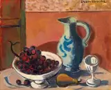 Still Life with Grapes and Jug by Maurice van Essche, oil on board, offered May 2019