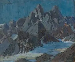 Clément Sénèque, Les Aiguille de la Glière (at Night), oil on board