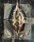 Armando Baldinelli, Oracolo Nero (Black Oracle), oil and bark on canvas