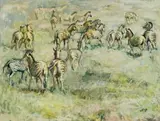 Zebra on a Grassy Plain by Zakkie Eloff, oil on canvas laid down on board, sold May 2019