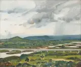 Bridge over the Lualaba River, Congo by Maurice van Essche, oil on canvas, offered May 2019