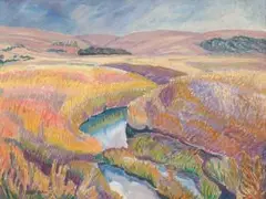 Leonora Everard-Haden, Landscape with River, oil on canvas laid down on board