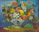 Alice Tennant, Proteas in a Vase, oil on canvas