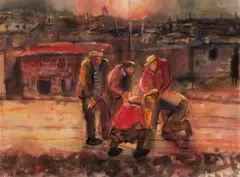 Gamblers by Ephraim Ngatane, mixed media on paper, offered May 2019