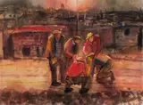 Ephraim Ngatane, Gamblers, mixed media on paper