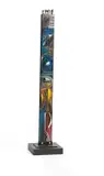 Cecil Skotnes, Totem, carved, painted and incised wood panel with metal on wooden base