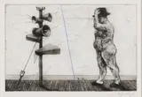 William Kentridge, Man with Megaphone Cluster, etching and conté crayon