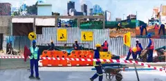 Sam Nhlengethwa, Johannesburg Construction Workers, mixed media and collage on paper
