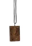 Cecil Skotnes, Wooden Pendant, carved wood on a leather thong