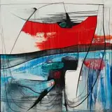 Larry Scully, Surrealist Red, oil on board