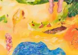 Diana Hyslop, Abstract with Bird and Pair of Feet, acrylic on canvas laid down on board