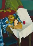 Diamond Bozas, Still Life, oil on board