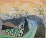 John Craxton, Street Scene, watercolour on board