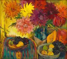 Irma Stern, Still Life with Fruit and Dahlias, oil on canvas