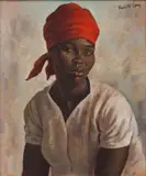 Neville Lewis, Portrait of a Woman with Red Headscarf