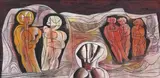 Cecil Skotnes, The Family, incised and painted wood panel