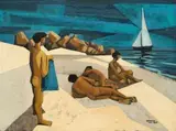 Peter Clarke, Sandy Bay, oil and sand on canvas laid down on board
