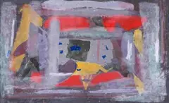 Sam Nhlengethwa, Abstract with Yellow Triangle, mixed media on canvas