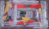 Sam Nhlengethwa, Abstract with Yellow Triangle, mixed media on canvas