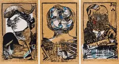 William Kentridge, Art in a State of Grace; Art in a State of Hope (Tatlin in Berea); Art in a State of Siege (100 Years of Easy Living), three, 1988, screenprint on brown paper