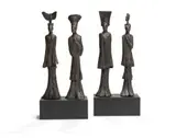 Deborah Bell, Custodians (Face of Waters, Lady of the Beast, Hearer of Cries, Upon This Rock), bronze with a silver brown patina, on a steel base