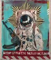 Ayanda Mabulu, Remember Marikana, mixed media on canvas