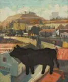 Marco Cianfanelli, Johannesburg Skyline with Bull Silhouette Motif, mixed media on chipboard