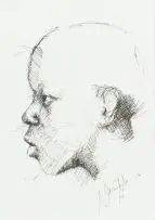 Profile by Nelson Makamo, ink on paper, sold Mar 2019