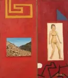 Simon Stone, Red Painting with Dancing Nude, oil on canvas laid down on board