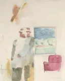 Robert Hodgins, Man in an Interior, watercolour