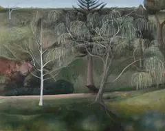 Simon Rhys Jones, Landscape with Trees, oil on canvas board