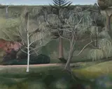 Simon Rhys Jones, Landscape with Trees, oil on canvas board