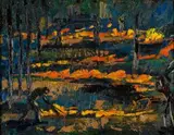 Firefighters by Zakkie Eloff, oil on board, sold Mar 2019