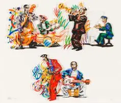 Musicians by David Gerstein, hand-painted laser-cut paper, offered Mar 2019
