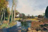 Errol Boyley, River Scene with Trees, oil on canvas laid down on board