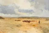 Christopher Tugwell, Herder and Cattle, oil on canvas laid down on board