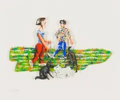 Dog Walkers by David Gerstein, hand-painted laser-cut paper, offered Mar 2019