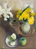 Louis van Heerden, Still Life with Irises, Daffodils and Apples